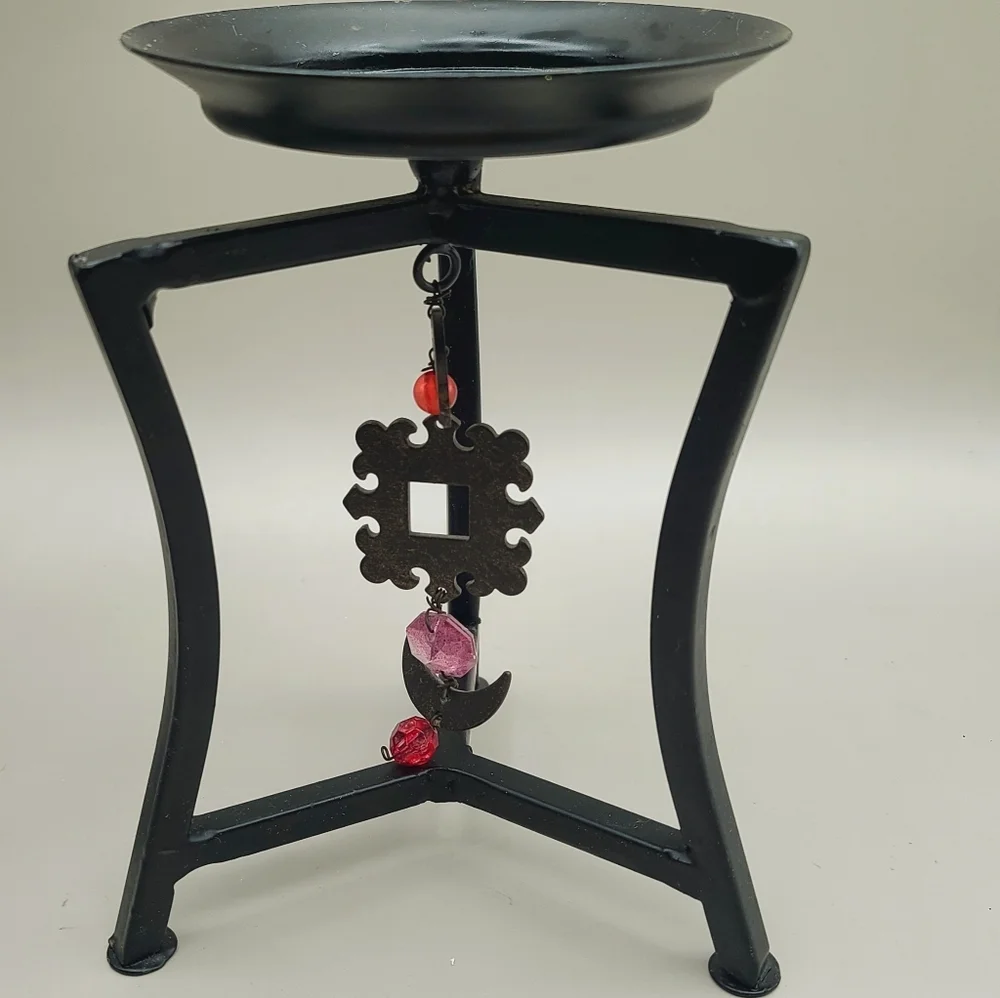 Decorative Black Metal Candle Holders with Red & Pink Accent Charms - Set of 3